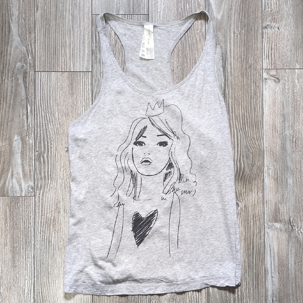 5/$25 Forever 21 Light Gray Graphic Princess Tank Top S